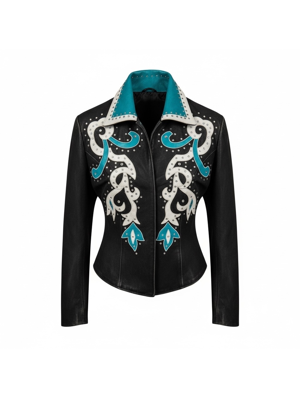 Black Turquoise & Silver Rhinestone Western Statement Jacket